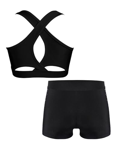 Girls 2 Pcs Racer Back Top and Booty Shorts Athletic Workout Outfits Gymnastics Activewear Ballet Dance Set3