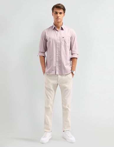 Image of Arrow Sport Men Slim fit Cotton Striped Long Sleeves Semi-Cutaway Collar Shirt