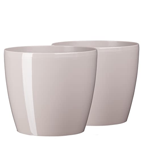 Tymar Blumentopf, 2er-Pack, Pflanzentopf aus Kunststoff, Moderne, Runde Form (Taupe, ø 30 cm)