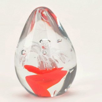 Hand Glass Art White Icing over Red Egg Paperweight PW-6203