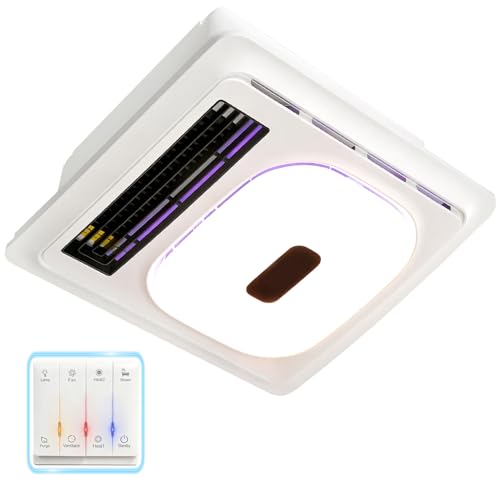 Bathroom exhaust fan with heater&Bathroom exhaust fan with bluetooth speaker,5 in 1 Multi-function,Instantaneous heating,Strong wind,Silent operation,3 color lighting,Dynamic music,Plug and play