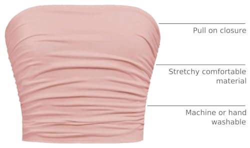 Image of Floerns Girl's Basic Sleeveless Bandeau Kids Strapless Ruched Tube Tops Pink 10Y