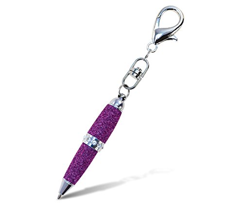 Puzzled Office Products Ballpoint Pens 4â€ Glitter Sparkling Keyring Pen, Premium Quality Blue Ink Writing Accessory, Decorative Fashionable Keychain School Supplies for Kids, Teens, & Adults, Purple