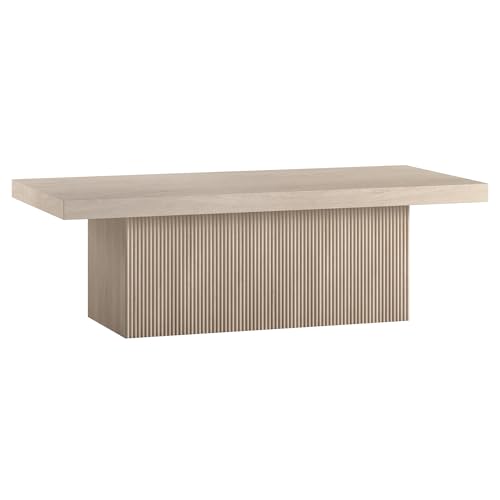 Henn&Hart 48' Fluted Low-Profile Rectangular Coffee Table with Ribbed Base for Living Room, Family Room, or Office, Beech White