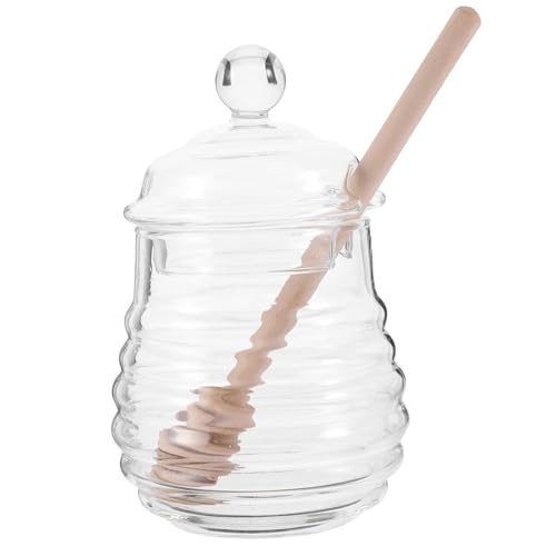 MUCKLILY 1 Set Transparent Glass with Lidded Design Dipper Versatile Honey Jam Sugar Storage Bottle for Kitchen Home Decor
