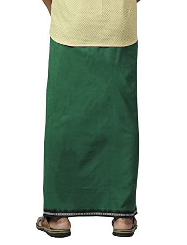 Image of PRAKASAM COTTON Velcro Pocket Dhoti | Thalapathi Border Readymade Cotton Kerala Mundu for Men
