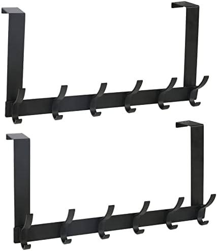 LISSUDA 2 Packs Over Door Hanger Over The Door Hook Hanger with 6 Dual Hooks Towel Door Hanger Heavy-Duty Over Door Coat Rack for Clothes Jackets Bags Hat Dressing Gowns Bedroom Aluminum Alloy Black