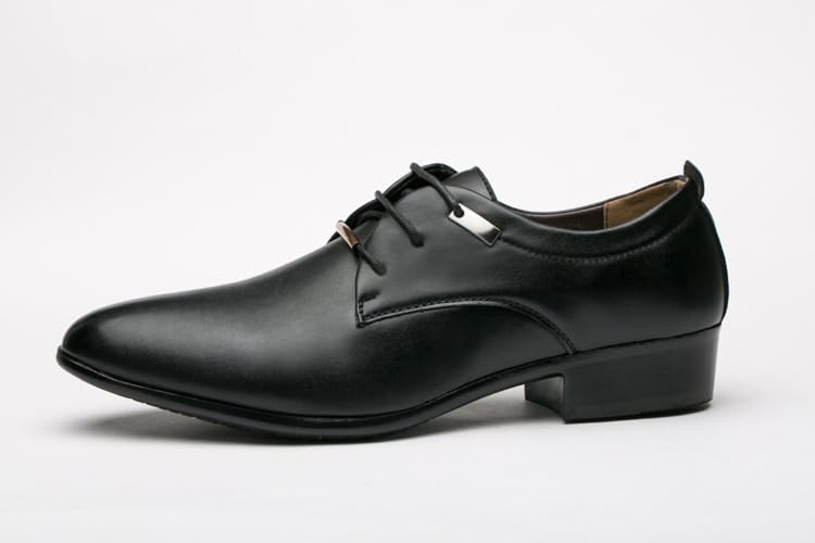 HOOENG Dress Oxford Shoes for Men Lace Up Pointed Burnished Toe PU Leather Derby Shoes Slip Resistant Rubber Sole Non Slip Prom(Color:Black,Size:7)2
