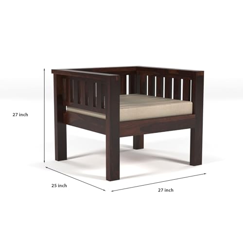 Image of Sheesham Wooden 5 Seater Sofa for Living Room | Rosewood 5 Seater Cushion Sofa Low Height | Solid Wood Sofa Set for Lounge (3+1+1,Walnut)