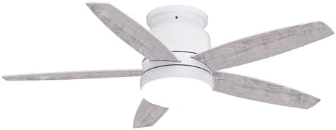 VAXCEL Armon 44 in. White Indoor Low Profile Flush Mount Ceiling Fan with Reversible White-Gray Elm Blades, Dimmable Integrated LED Light Kit and Remote Control, 3 Speeds, Frosted Glass Shade