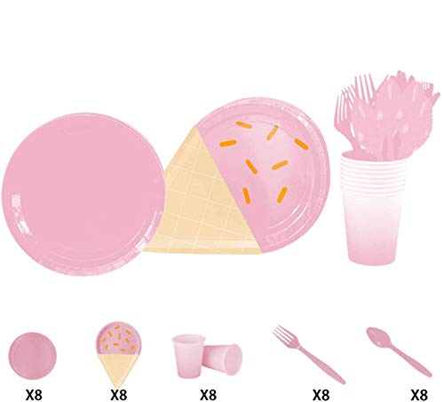 Coobbar Party Tableware Set, Paper Dinnerware - Cutlery, Paper Plates, Cups, Spoons, Forks, Tableware Set for Wedding, Girl Birthday Party, Baby Shower, 40Pieces/Set (Pink)