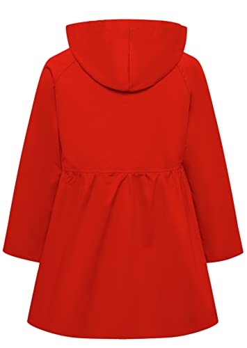Betusline Little Girls Single Breasted Trench Coat Hoodie Dress Outerwear, Red, 3-4 T = Tag 110 #TOP1
