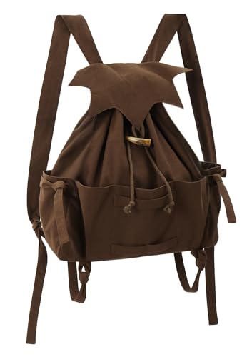 FURPHI Medieval Drawstring Backpack Vintage Renaissance Canvas Bag Ren Faire LARP Cosplay Accessories, Brown, Standard, Medieval