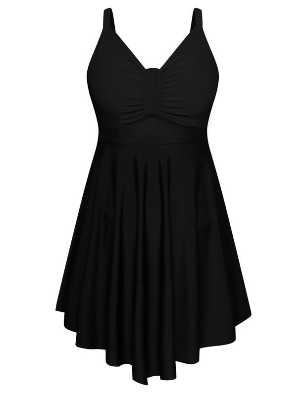 Women's Plus Size Skirted One-Piece Swimsuits Tummy Control Swimwear Shape Swimming Costume Ruffled Swim Dress Soft Bathing Suits with Built in Swim Shorts