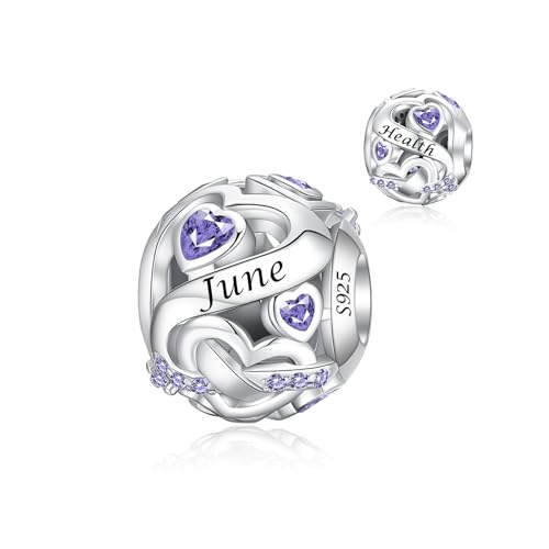Image of Birthstone Charm 925 Sterling Silver Charms fits Bracelets and Necklace Pendant Bead Happy Birthday Charms Jewelry Present for Women Family Friends
