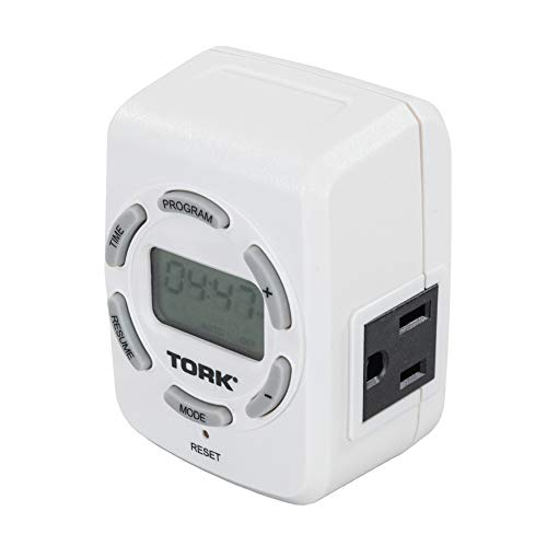 NSI TORK 458Z - Temporizador Digital de 7 días de Puesta del Sol del Atardecer al Amanecer con 2 Tomas de Tierra y precisión de 1 Minuto, Color Blanco