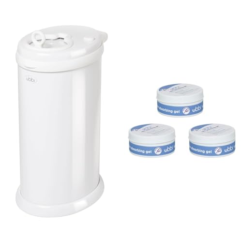 Image of Ubbi Steel Odor Locking, No Special Bag Required Money Saving & Lavender Scented Absorbing Gel Value Pack - 3 Count Diaper Pail Odor Control for Baby Nursery