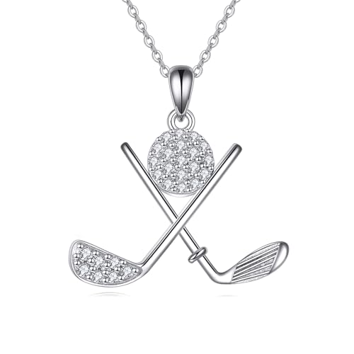 TIGER RIDER Golf Necklace for Women Sterling Silver Cubic Zirconia Golf Club Jewelry Gifts Birthday Holiday Gifts for Women Golf Lovers