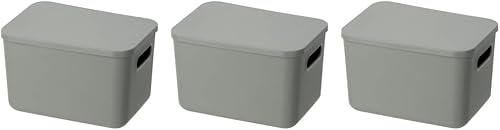 Miniatura 8 de YBM HOME Contenedor de plástico apilable con tapa, multiusos para aula, cajones, escritorio, oficina, sala de juegos, estantes, armarios, gris,