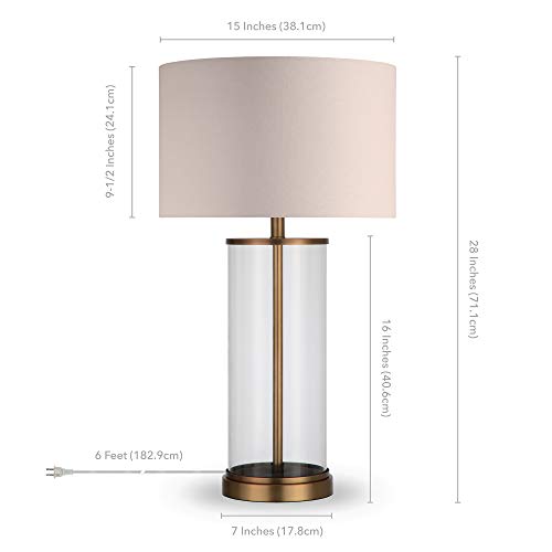 Henn&Hart TL0026 28 Inch Tall Table Lamp With Fabric Shade In Antique Brass/White thumb #8