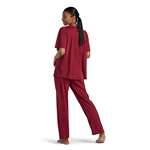 Miss Elaine PJ Set - Women's Nylon Tricot Pajama Set, Short Sleeves, Round Neckline with Embroidered Trim, Button Front Top2