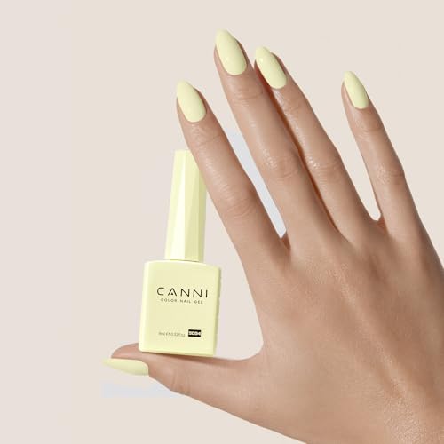 Image of CANNI Pastel Yellow Gel Nail Polish, 1Pcs Light Yellow Gel Polish Color Nail Polish High Gloss Soak Off U V Nail Manicure Salon DIY