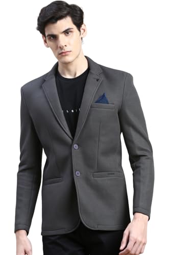 Image of SHOWOFFFF Men Solid Single Breasted Casual Blazer | Notched Lapel Full Sleeves Cotton Blazer for Mens | Slim Fit Regular Length Blazer for Men's