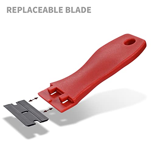 Image of EHDIS 1.5 inch Plastic Razor Scraper Tool with 10pcs Double Edged Blades for Adhesive Remover,Removing Labels Stickers Decals Taping on Glass Windows (Red)