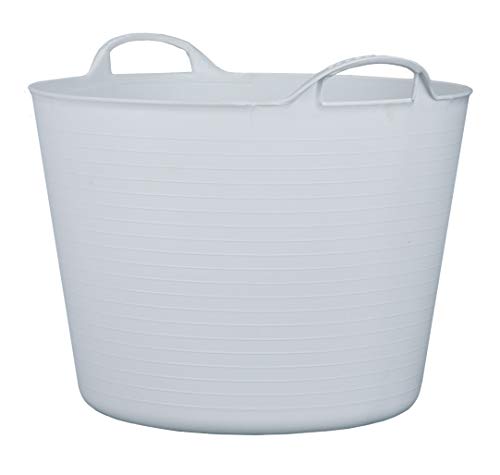 RED HOG Container Bucket Basket Flexible Flexi Multifunctional, Ecurie, Jardin, Garage, Alimentation Animale, Stockage, Transport, Arrosage, Lavage, Résistance 120 kg, 44x33x35cm 42L Blanc