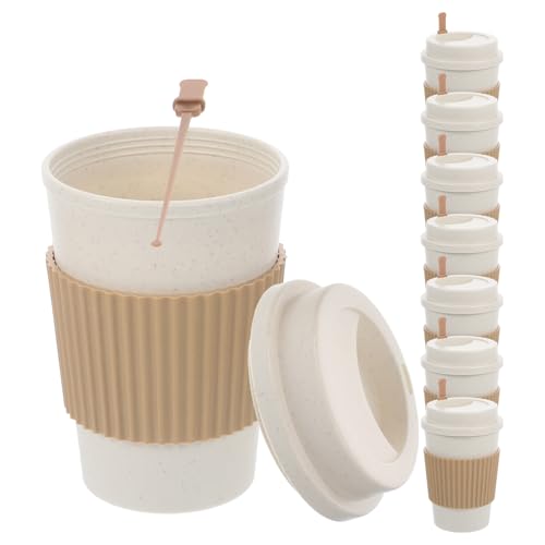 ELAYARD 8個 高端商?パーティー用使い捨てホットドリンクカップ 蓋付き耐熱ミルクティーラッピングカップ 携帯便利 会議 イベント対応