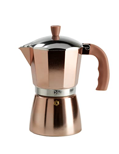 Q.b. MOPITA, Cafetera de 6 tazas de aluminio, uranición de silicona, mango antiquemaduras, para todos los pisos de cocina, sin inducción, color rosa dorado