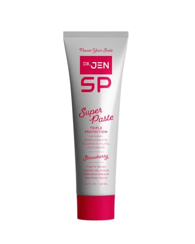 Dr. Jen Super Paste/Toothpaste with Fluoride +10% Nano-Hydroxyapatite Travel Toothpaste for Teeth Whitening & Sensitive Teeth Care (1 Pack, Strawberry)