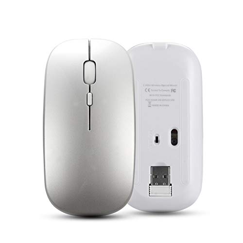 Wireless Mouse Silent PC Mouse Rechargeable Ergonomic Mouse 2.4Ghz USB Optical Mice - Silver & Black