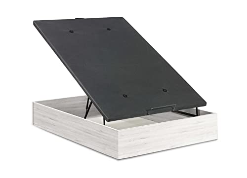 HOGAR24 ES | Canapé Abatible de Madera de Gran Capacidad | Color Ártico | Tapa 3D en Color Gris con Válvulas de Transpiración | Medida: 90x190 cm.