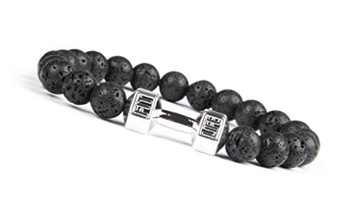 GD GOOD.designs EST. 2015 Pulsera con Mancuernas Hecha de Cuentas de Piedra Natural, Pulsera de Cuentas Crossfit para Hombres (Lava - Plata)