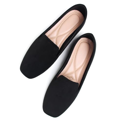 Image of ChaiRong Zhou Women Square Toe Ballets Flats Comfort Slip On Walking Shoes for Driving