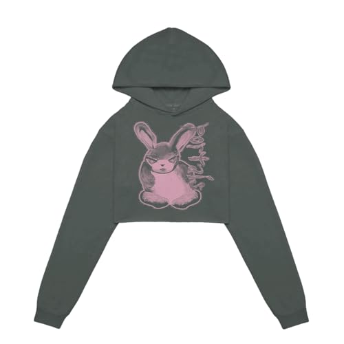 Melanie Martinez Evil Bunny Crop Hoodie, Charcoal Grey, Small