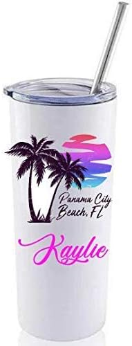 Summer girls trip cup spring break 2021 20 oz Stainless Steel Skinny Tumbler with Personalized Swirl Name Includes Straw and Lid - Bridesmaid, Bachelorette, Bridal Party Gifts