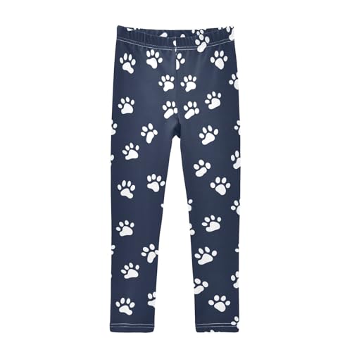 Cat Dog White Paw Print Girls Casual Leggings for Kids Printed Long Pant Bottoms Stretch and Soft