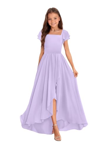 Junior Bridesmaid Dresses Cap Sleeves Chiffon Flower Girl Dress for Teen Girls Bridesmaid Dresses Size 10-12 BD003,US,Size 14