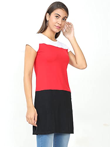 Image of FLEXIMAA Women's Cotton Round Neck Color Block Half Sleeve Long Top