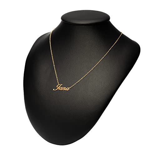 ANDANTE Premium Collection - Naamketting Jana 14K goud roestvrij staal halsketting gepersonaliseerde ketting met naam - in lengte verstelbaar 43 cm - 48 cm, Hoogwaardig roestvrij staal, huidvriendelijk en hypoallergeen, 14K hard verguld (waterdicht en bijzonder duurzaam) - Afbeelding 3