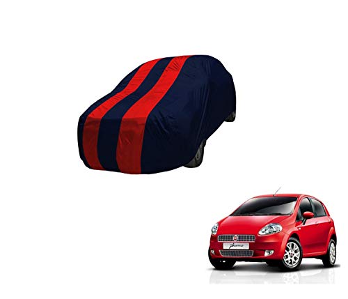 Image of Auto Hub Car Cover Compatible with Fiat Punto with Mirror Pocket,Triple Stitched, Weather Proof, Fiat Punto Car Cover- Navy-Red