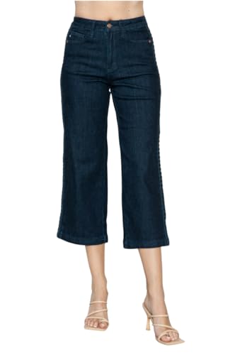 Judy Blue Side Seam Braid Detail Crop Wide Leg Jeans- Ivory Gem