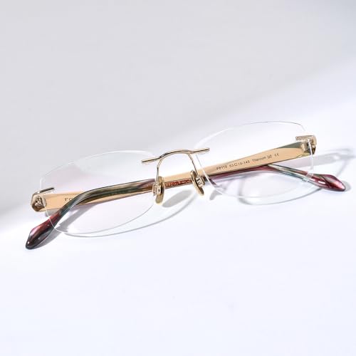 Image of FONEX Titanium Glasses Frame,Rimless Frameless Luxury Diamond Optical Eyeglasses for Women