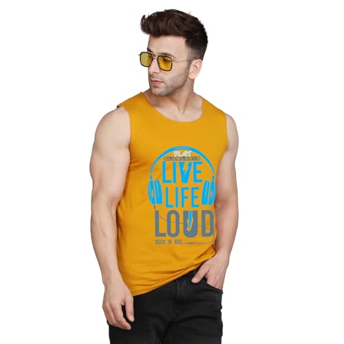 Image of SLOWLORIS Mustard /BlackGrey Printed Combo Cotton Gym Vest Pack