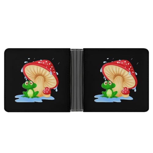Mushroom with Toad Bifold Wallets for Men Leather Clutch Purses with Card Slots with 6 Credit ID Card Slot