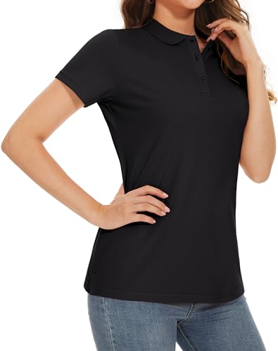 MAGCOMSEN Women's Polo Shirts Cotton 3-Button Short Sleeve Collared Tops Summer Cool Shirt Uniform Casual Shirts3