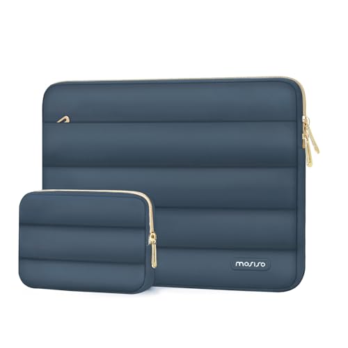 Image of MOSISO 13-14 inch Laptop Case, 13.3 inch Puffy Laptop Sleeve Compatible with MacBook Air 13 13.6 M3 M2 M1 /Pro 13 /Pro 14, HP, Dell, ASUS, Lenovo, Polyester Horizontal Bag with Small Case, Haze Blue