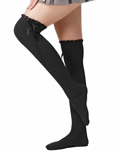 TOCONFFON Women's Girls Thigh High Stockings Over the Knee Socks with Satin Bows